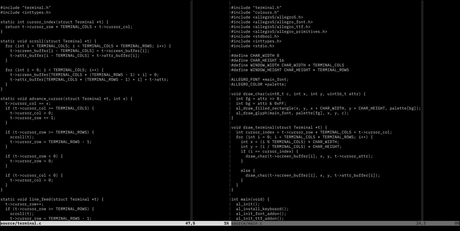 A screenshot of the Vim text editor.